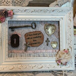 Shabby Chic Frame Christian Wall Decor Jeremiah 31:3 Scripture Key Cross